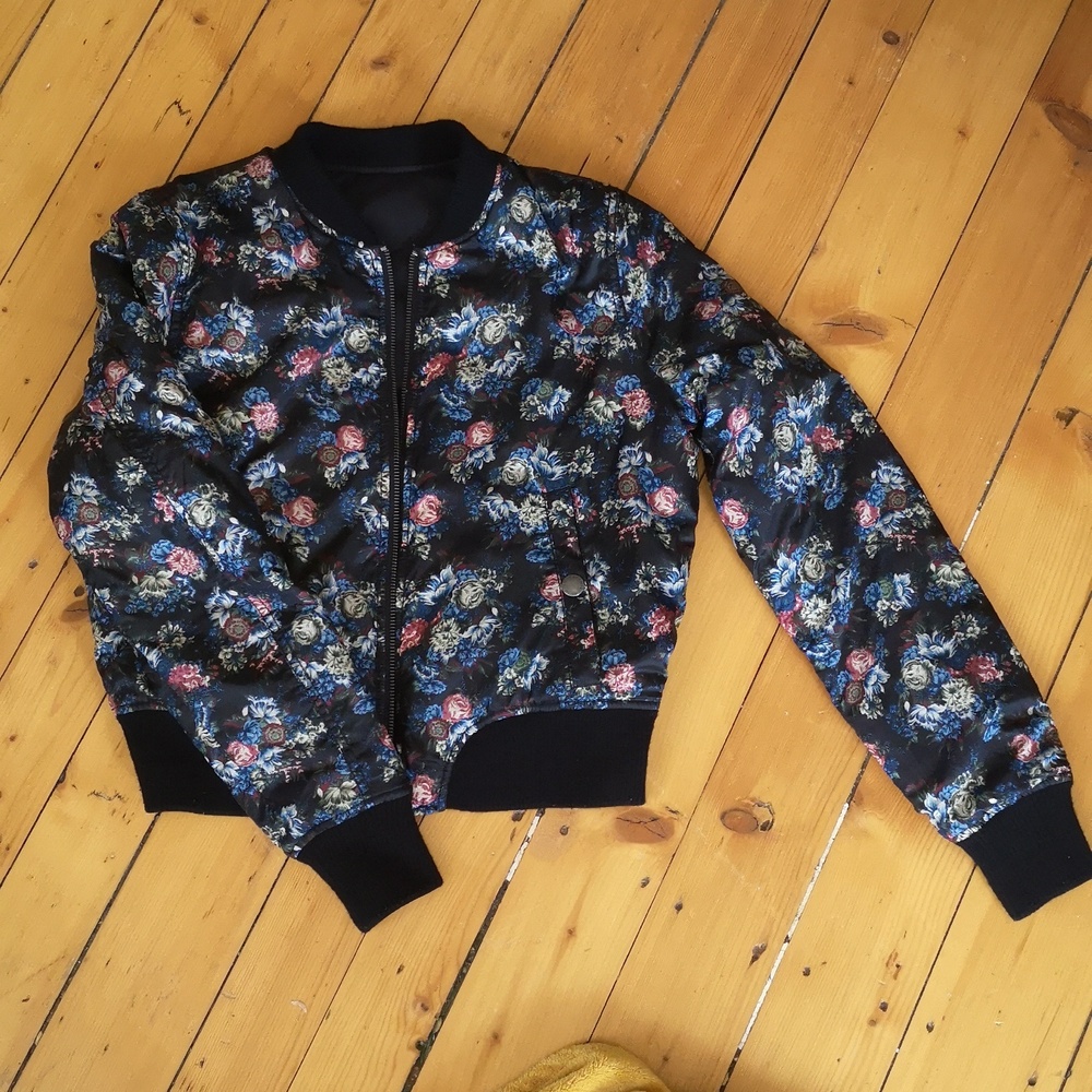 Reversible Quilted Bomber Jacket, Floral/Athletic, S